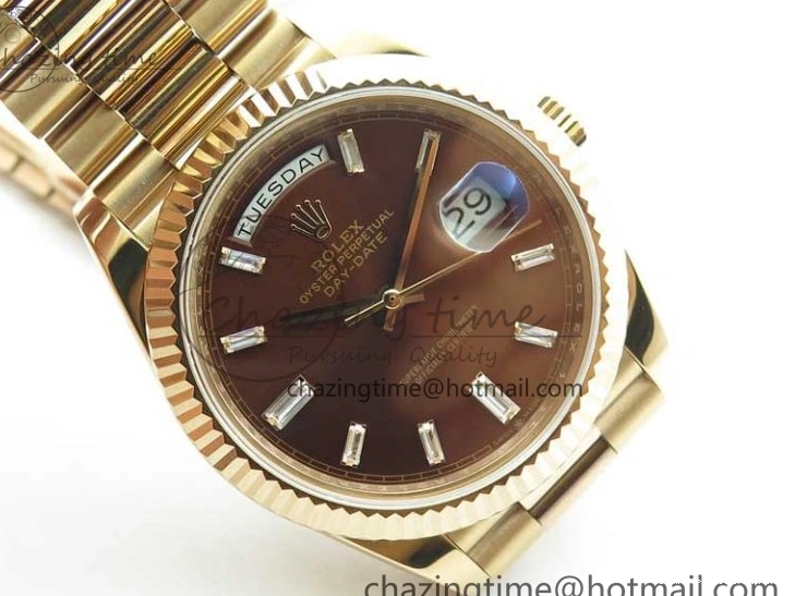 Best AAA Replica Sites Dial 40mm 904 New Version RG Bracelet Bold 228239 2825 President A Crystal Markers Day-Date on RG BP Brown Dial T 0118